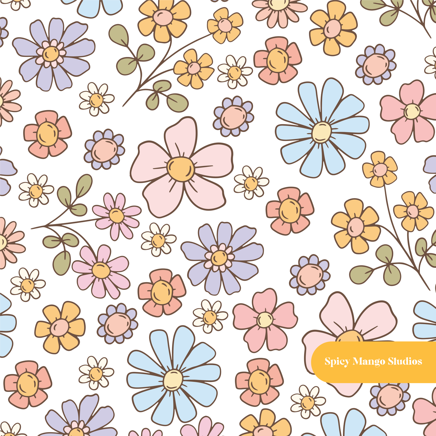 White Connie Floral Seamless Pattern