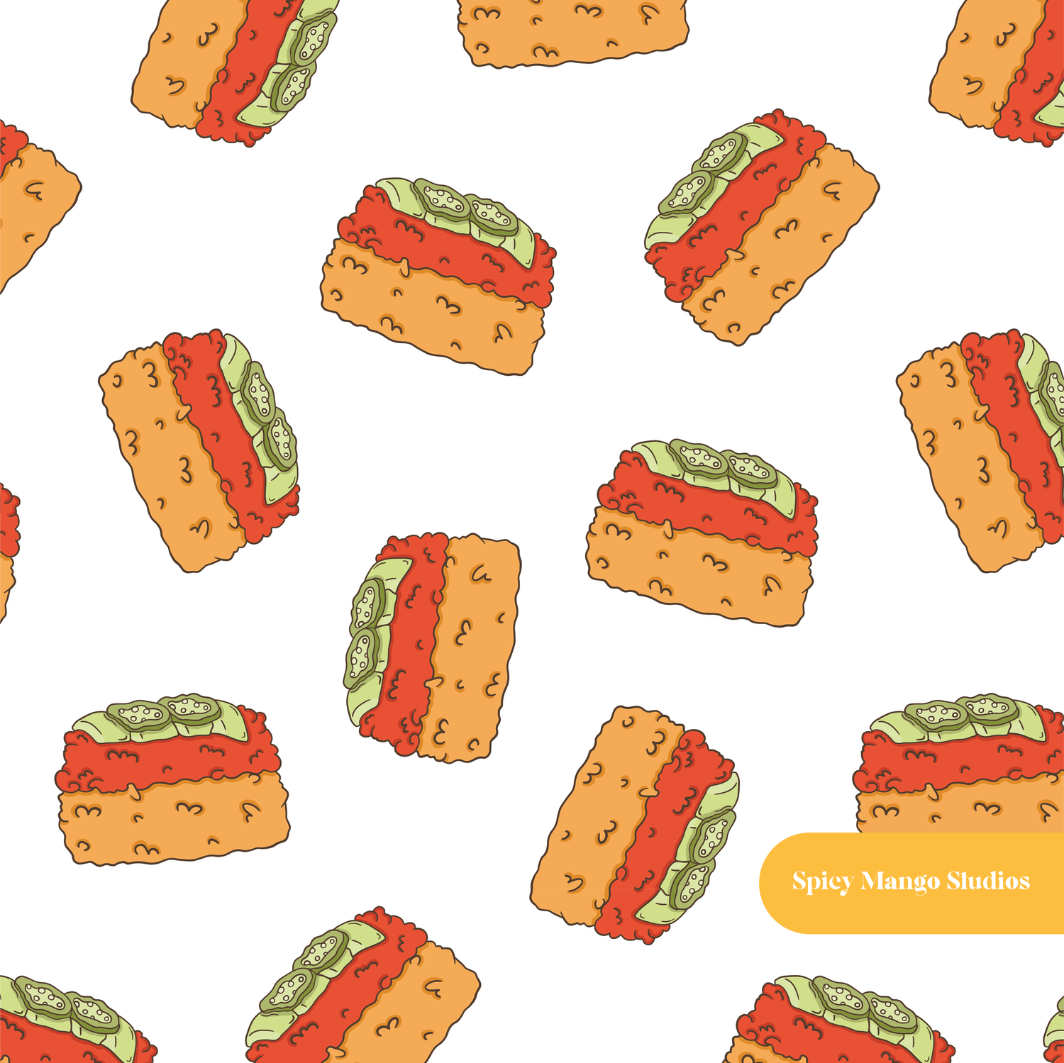 White Crispy Rice Seamless Pattern – Sushi Party & Foodie Theme Digital Download