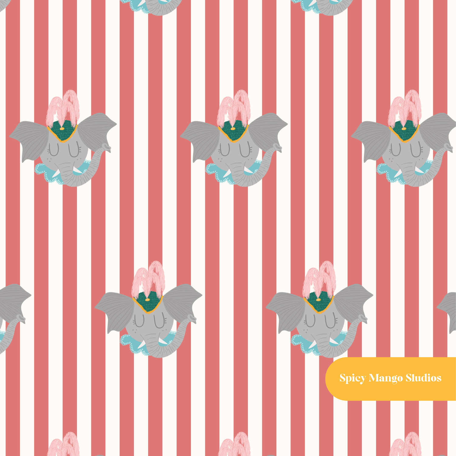 Red Vintage Circus Elephant Seamless Pattern