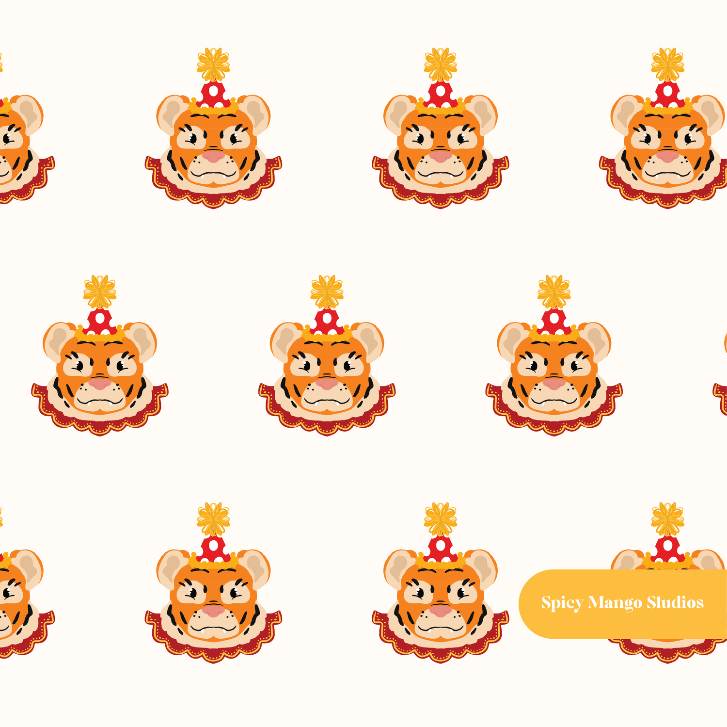 Neutral Circus Tiger Seamless Pattern