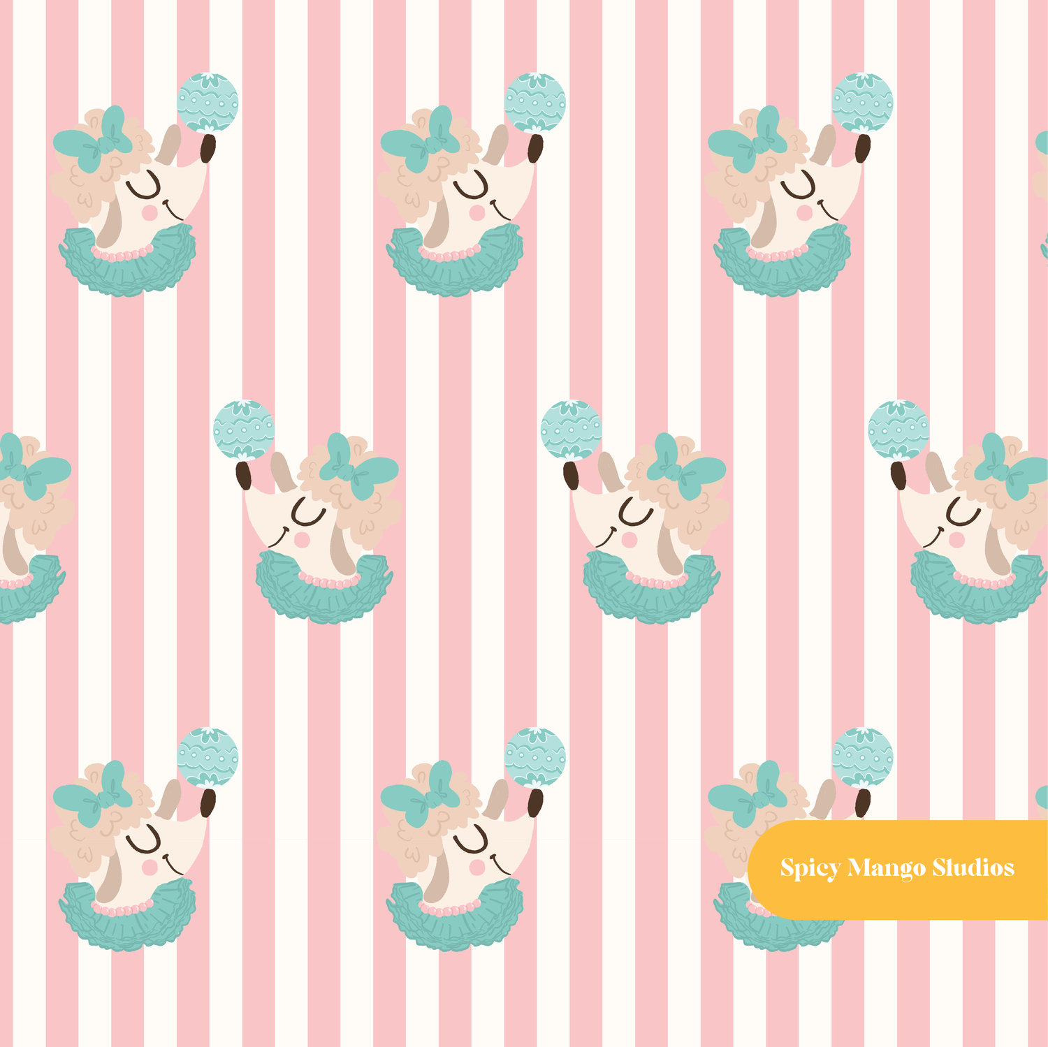 Pink Striped Circus Poodle Seamless Pattern
