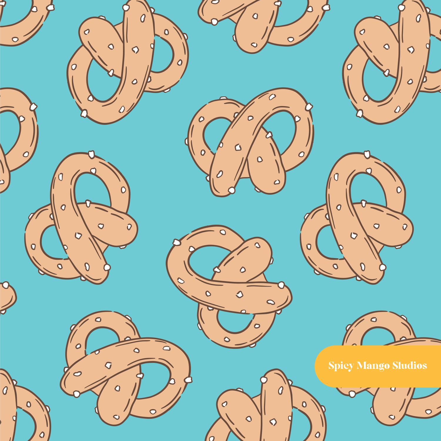 Aqua Pretzel Seamless Pattern – Game Day & Snack Theme Digital Download