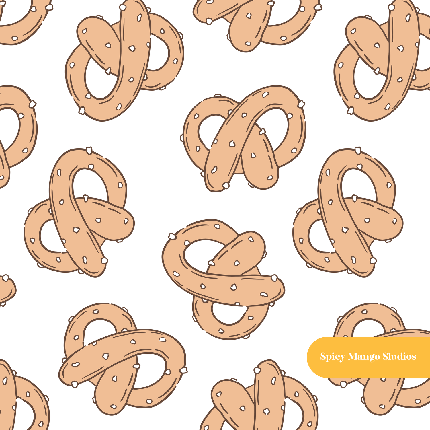 White Pretzel Seamless Pattern – Game Day & Snack Theme Digital Download