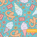 Aqua Carnival Treats Seamless Pattern – Carnival Birthday Party Digital Download