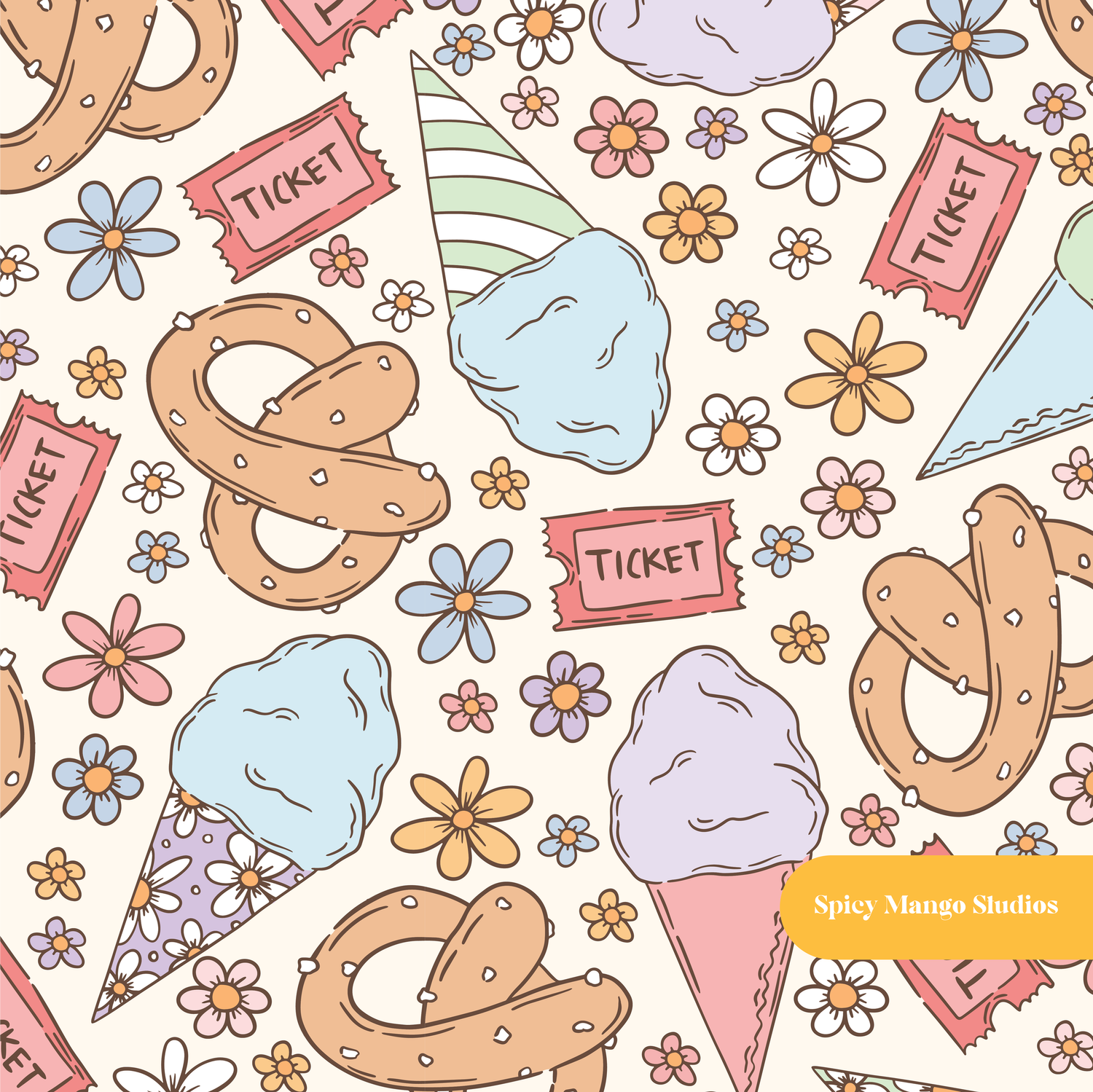 Off White Carnival Treats Seamless Pattern – Digital Download