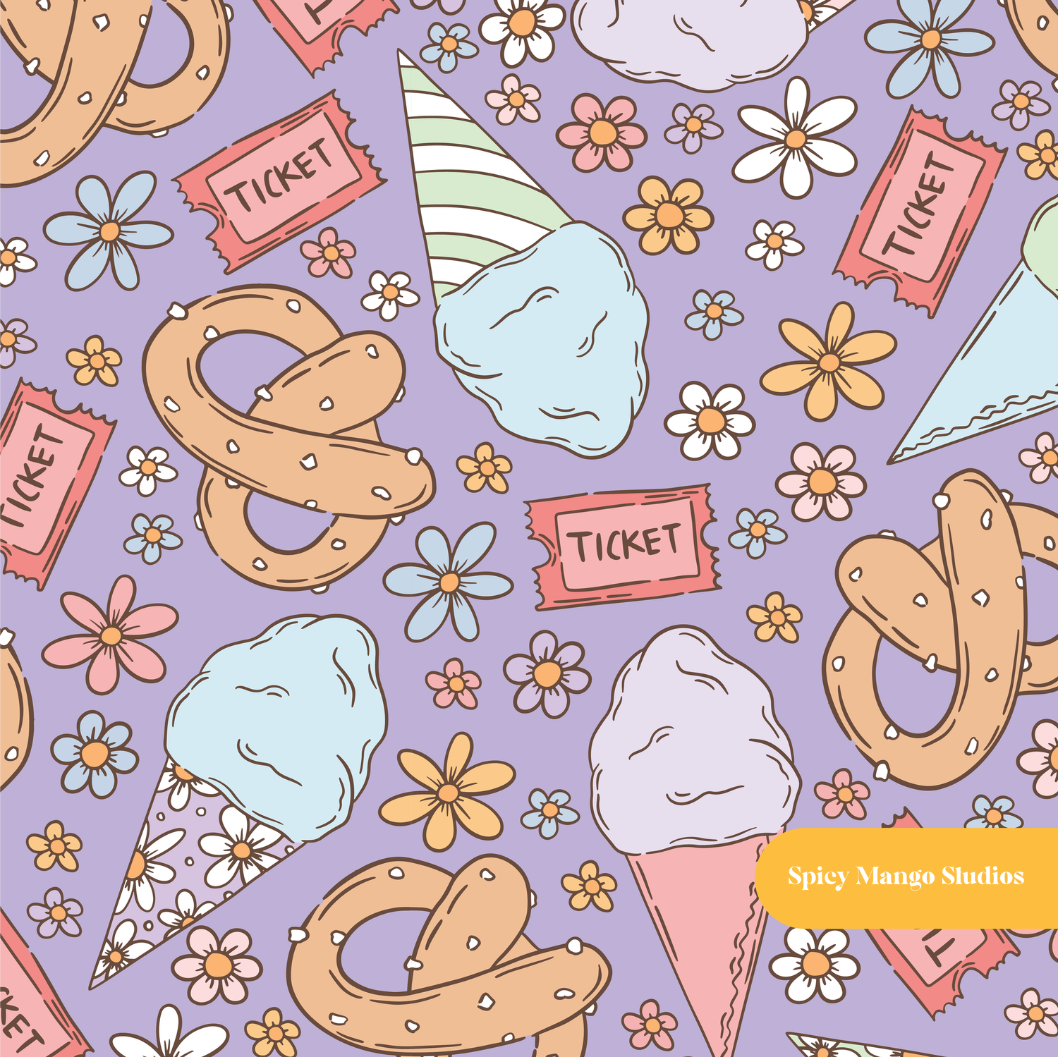 Purple Carnival Treats Seamless Surface Pattern Seamless Pattern – Digital Download