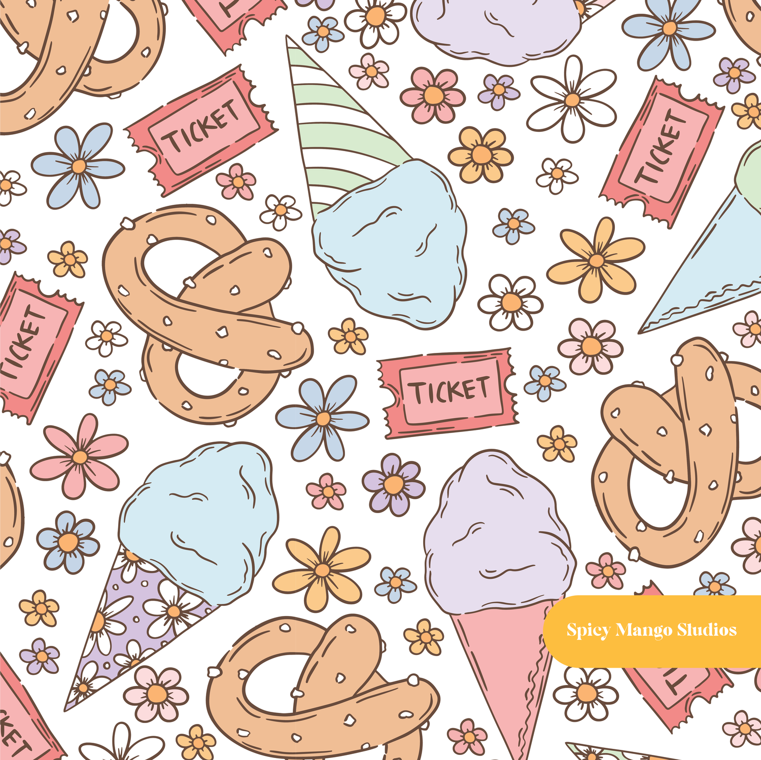 White Carnival Treats Seamless Pattern – Digital Download