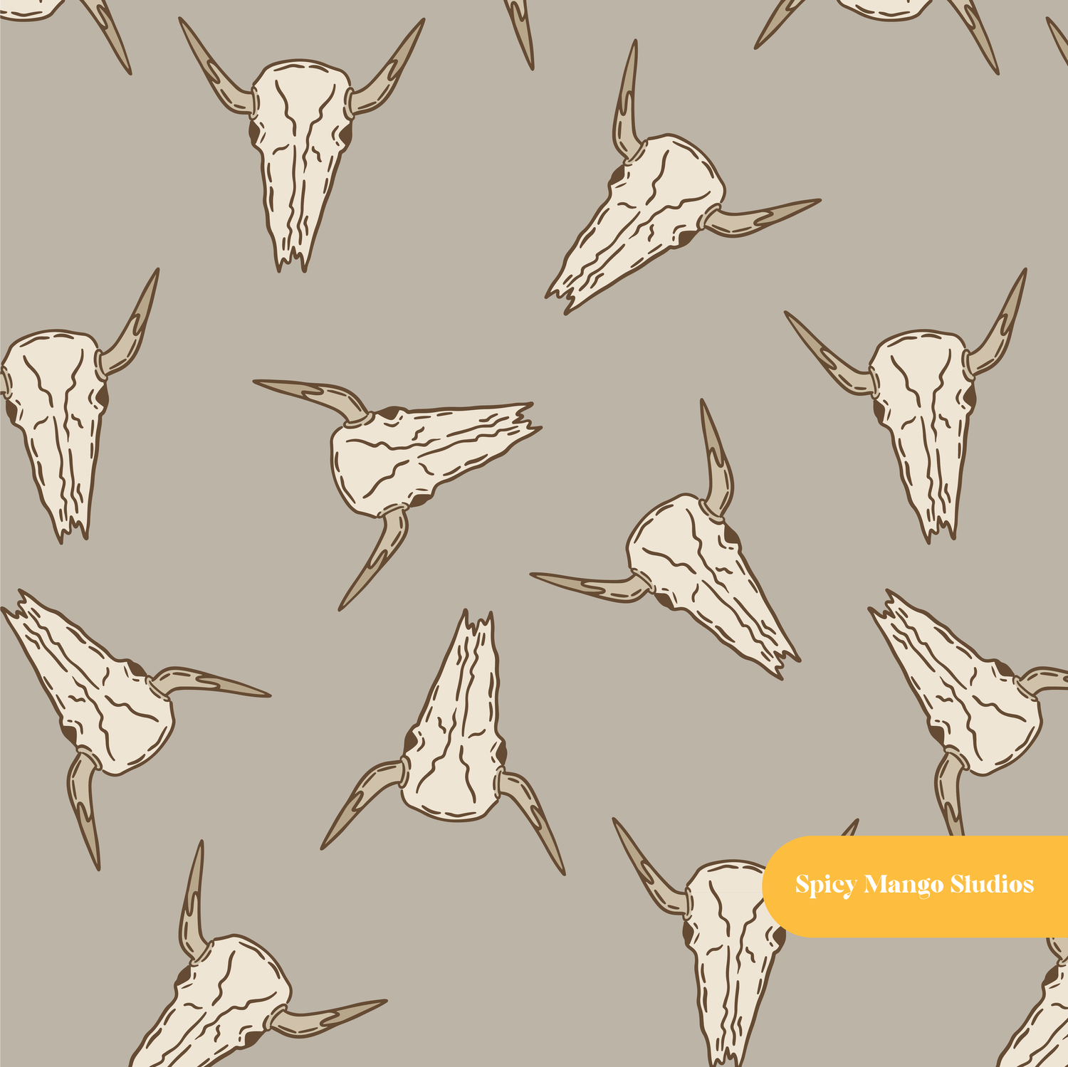 Dusty Stone Cattle Skulls Seamless Pattern