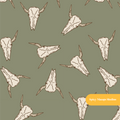 Olive Cattle Skulls Seamless Pattern