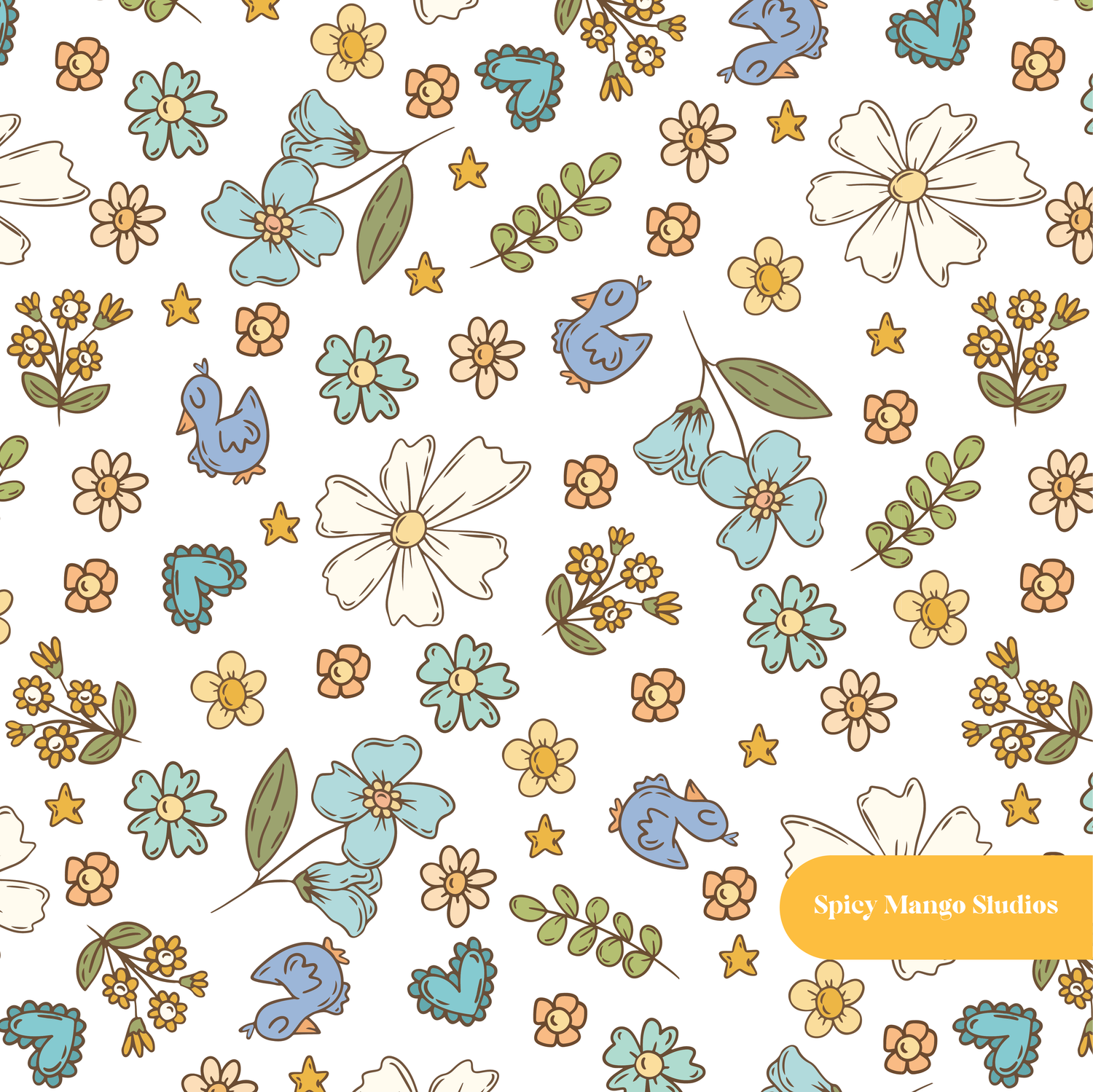 White Cute Spring Floral Seamless Pattern