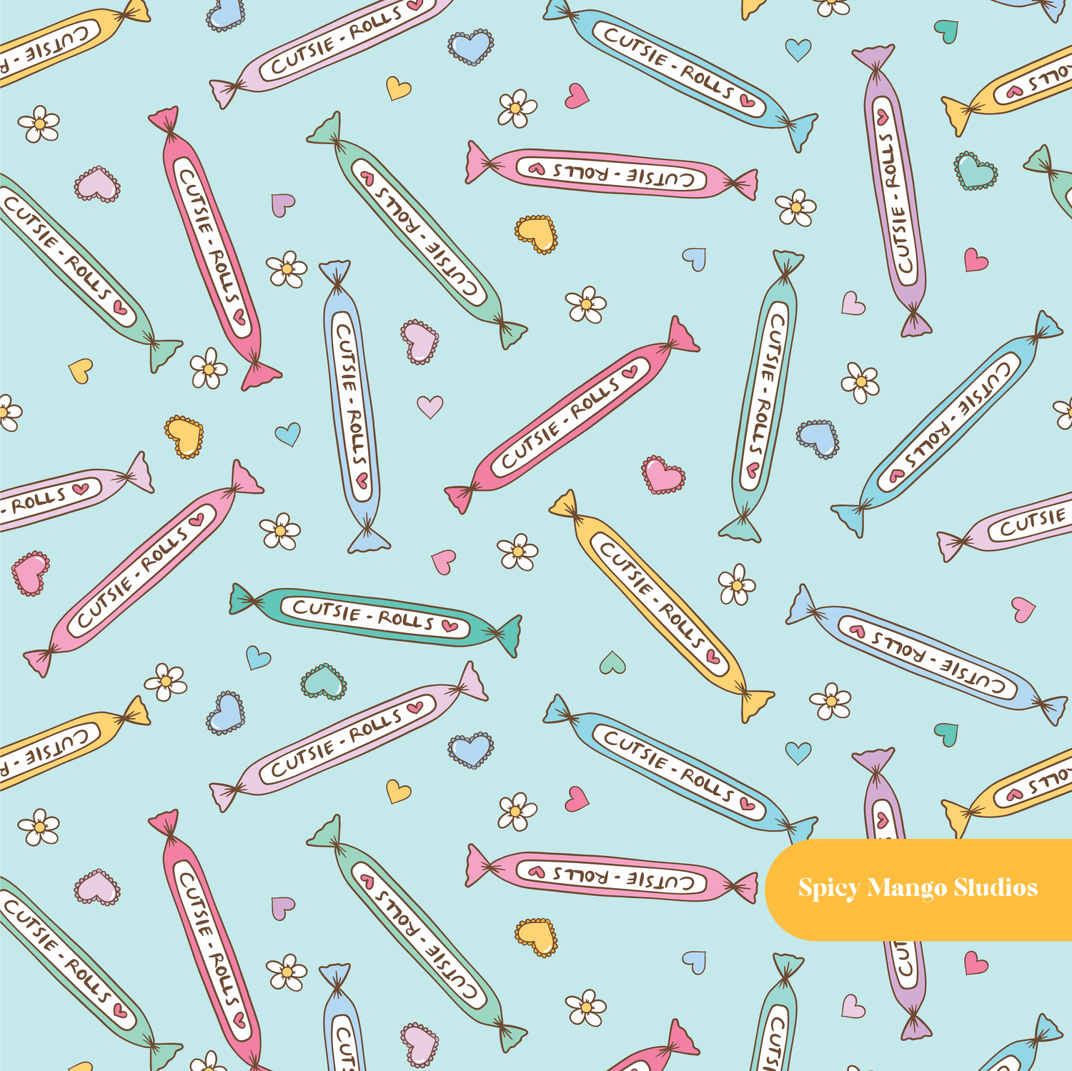 Light Blue Cutsie Rolls Seamless Pattern – Digital Download