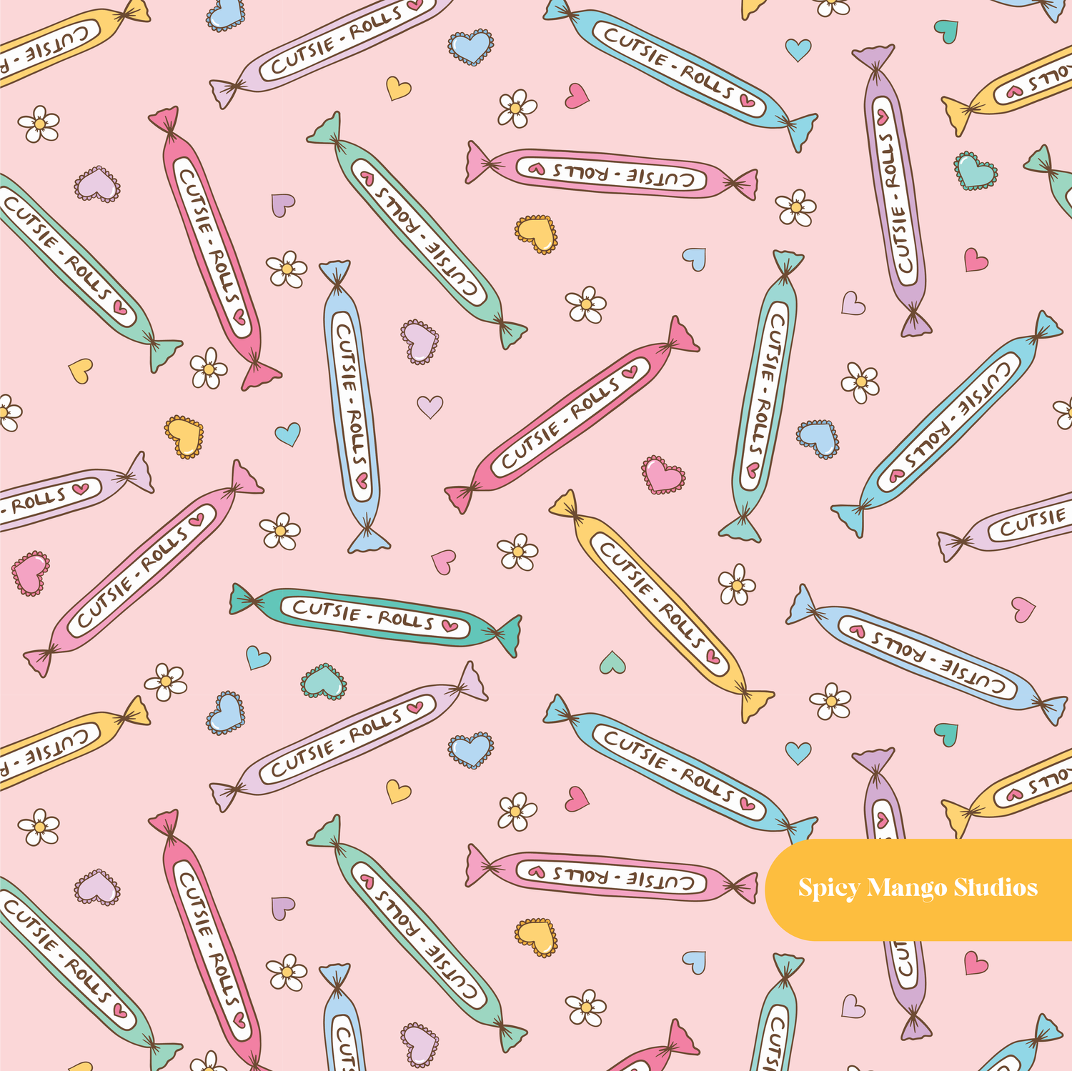 Pink Cutsie Rolls Seamless Pattern – Digital Download