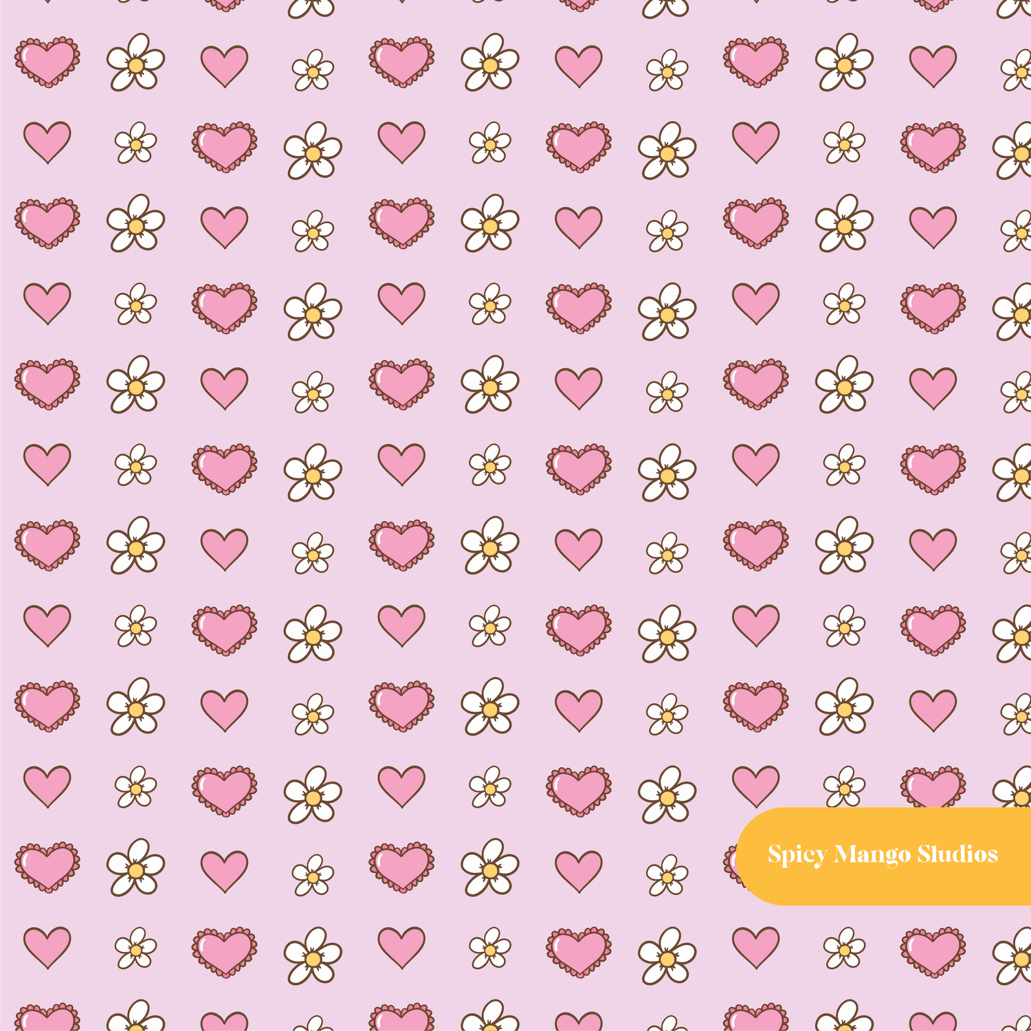 Lavender Daisy Hearts Floral Seamless Pattern