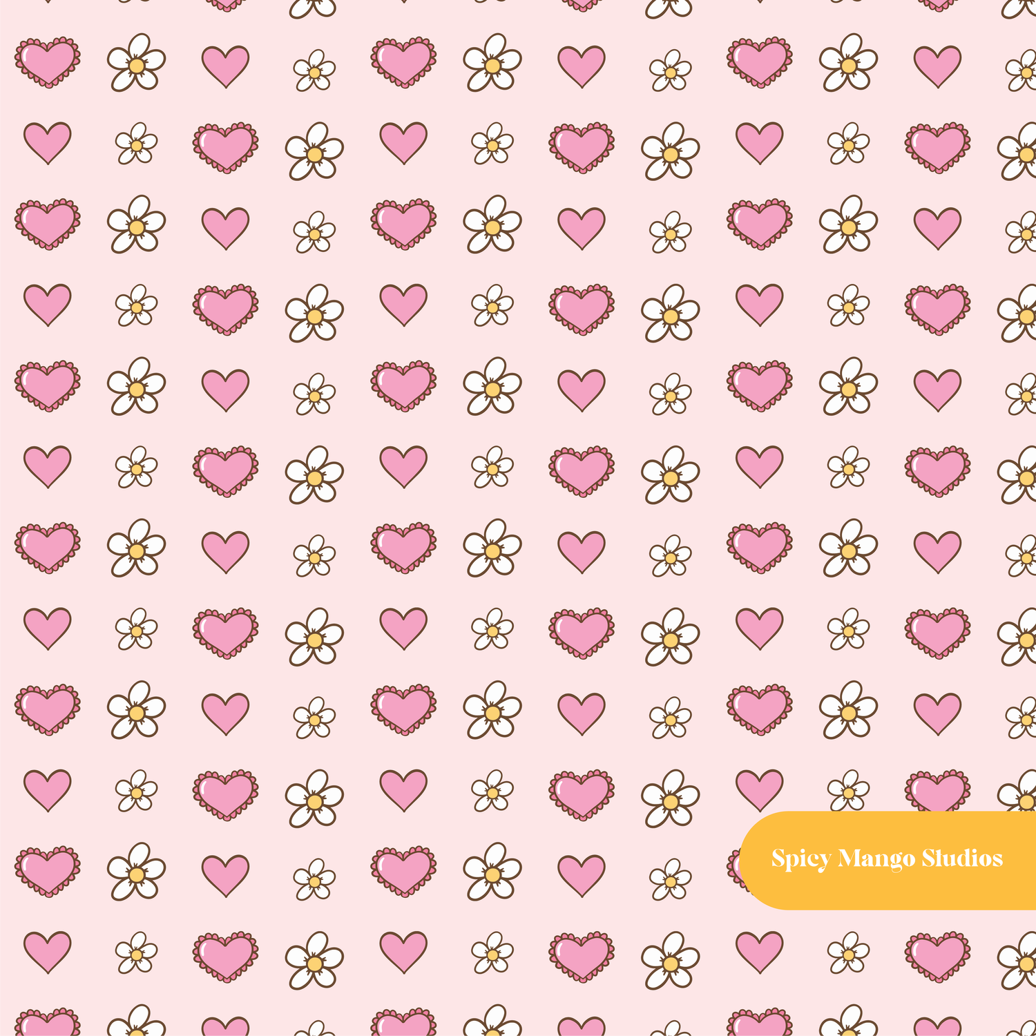 Light Pink Daisy Hearts Floral Seamless Pattern