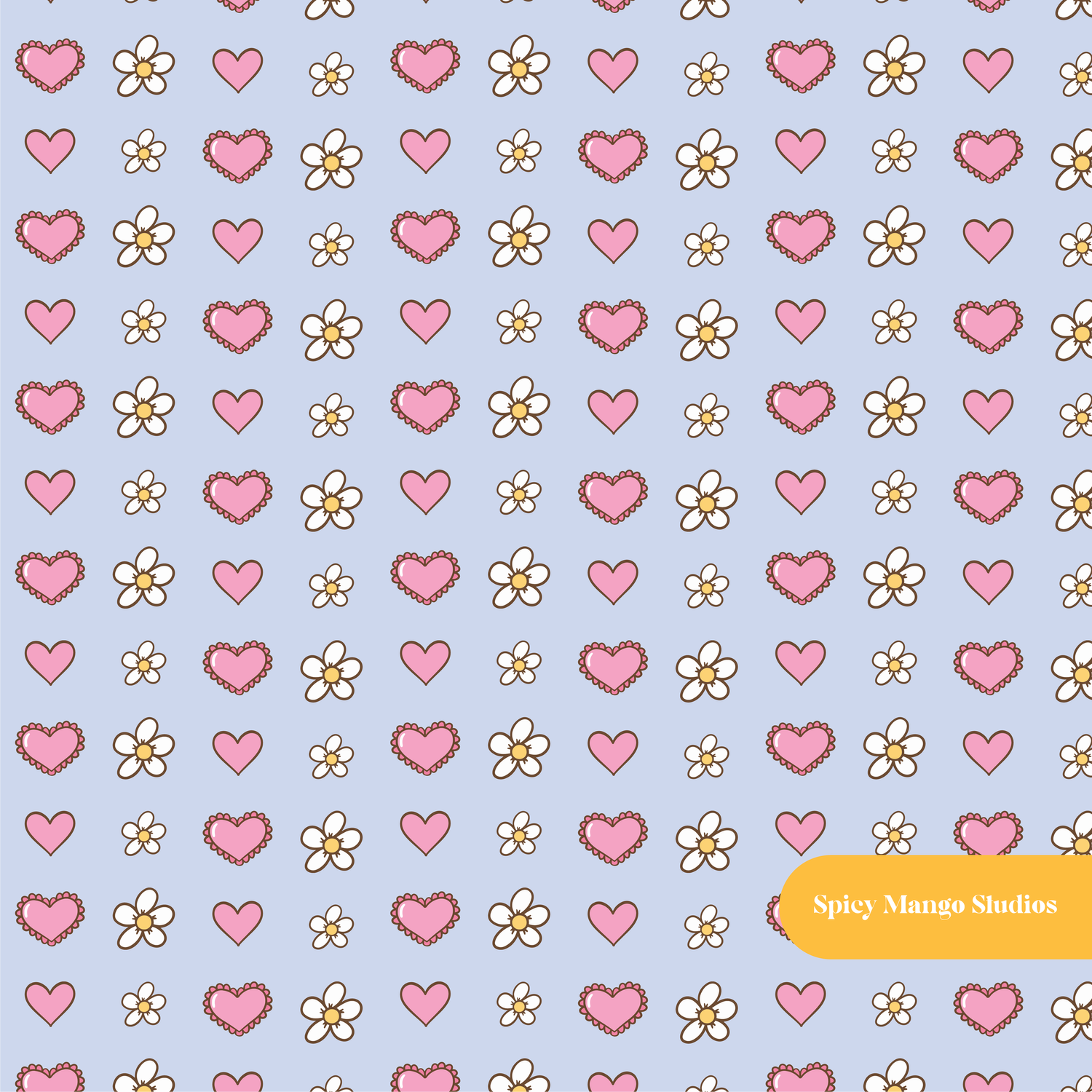 Periwinkle Daisy Hearts Floral Seamless Pattern
