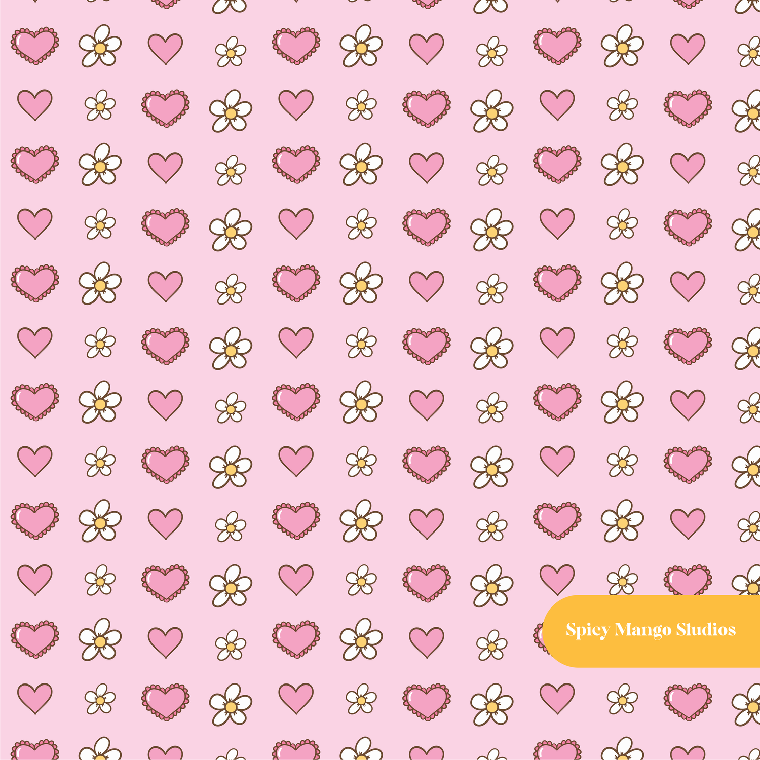 Pink Daisy Heart Floral Seamless Pattern