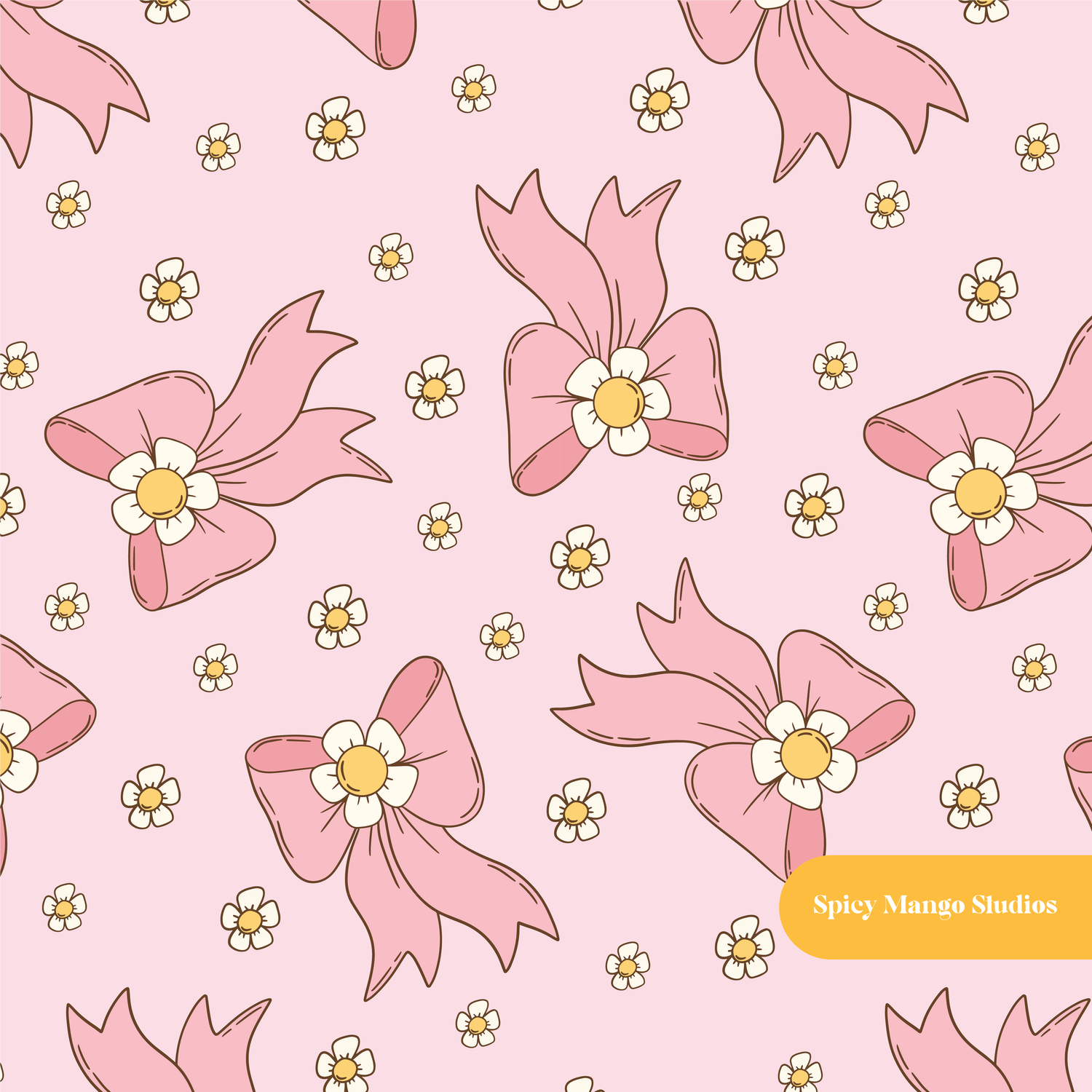 Pink Daisy Bow Seamless Pattern