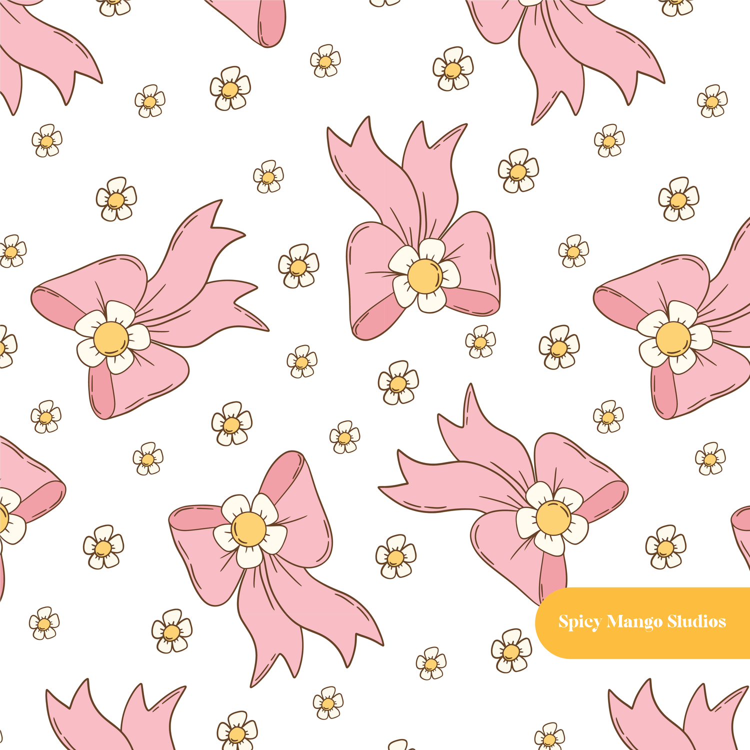 White Daisy Bow Seamless Pattern