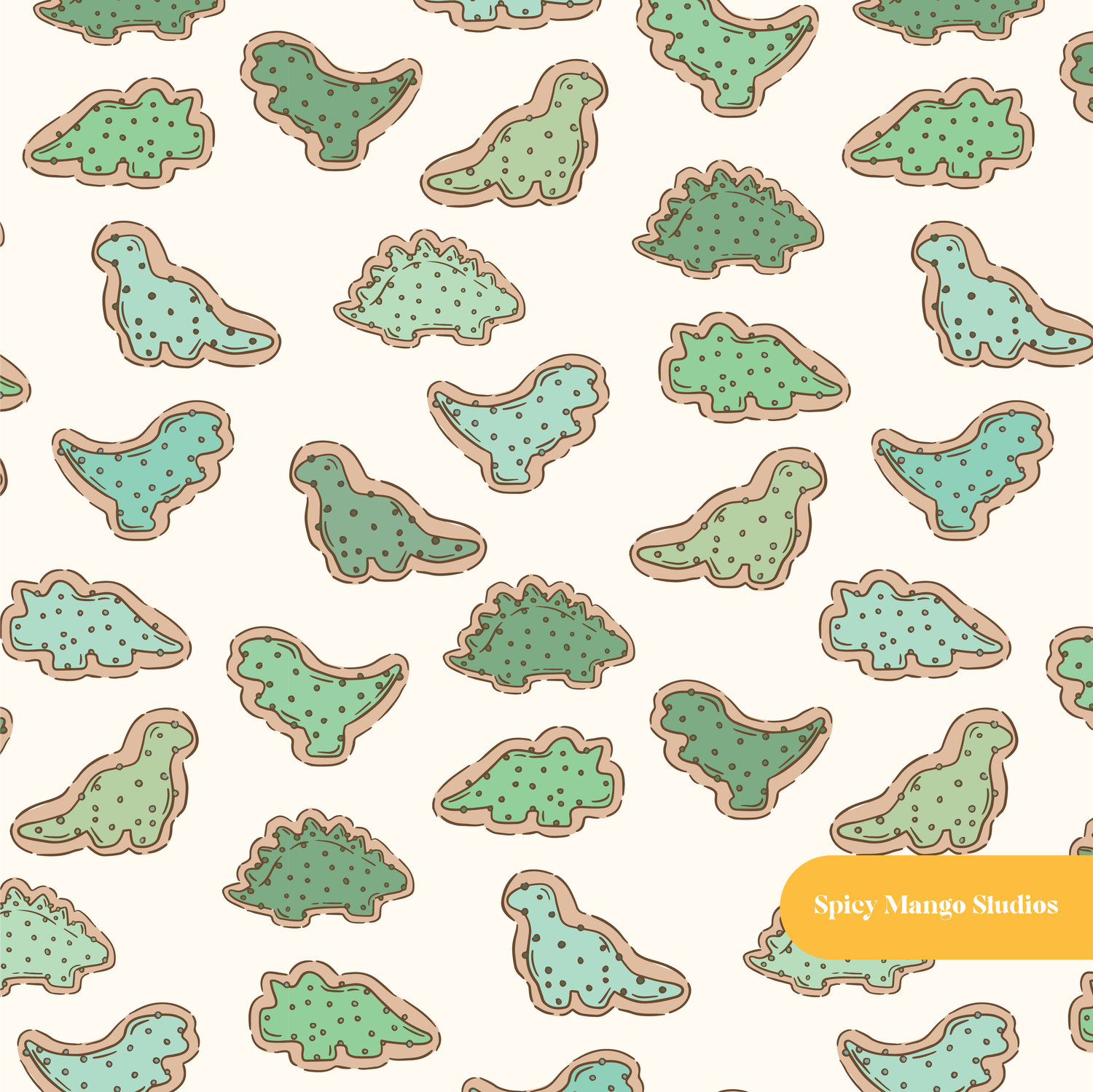 Neutral Dino Cookies Seamless Pattern