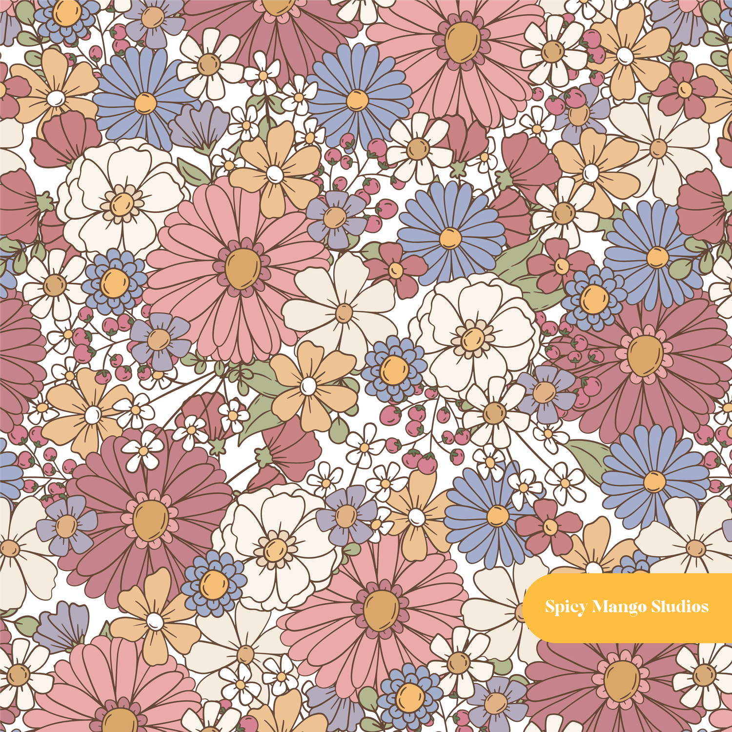White Delilah Floral Seamless Pattern