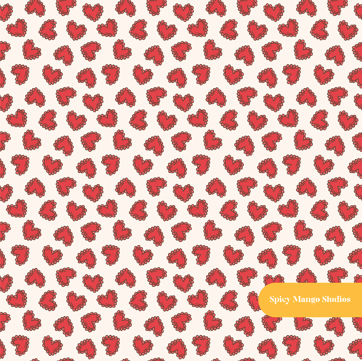 Cream Ditsy Hearts Seamless Pattern