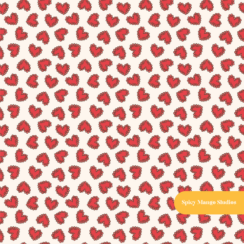 Cream Ditsy Hearts Seamless Pattern