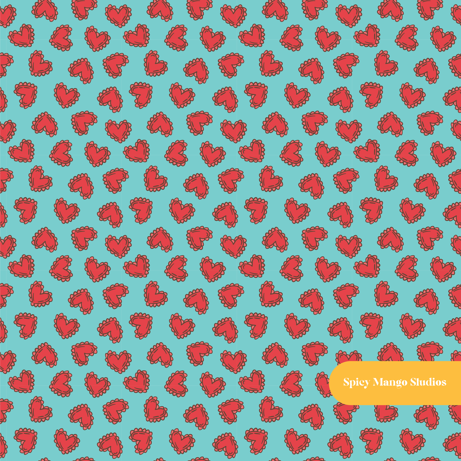 Teal Ditsy Hearts Seamless Pattern