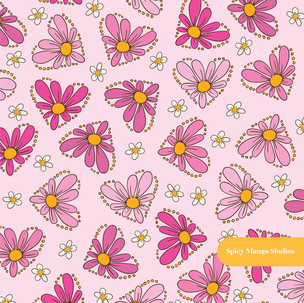 Pink Daisy Love Seamless Pattern