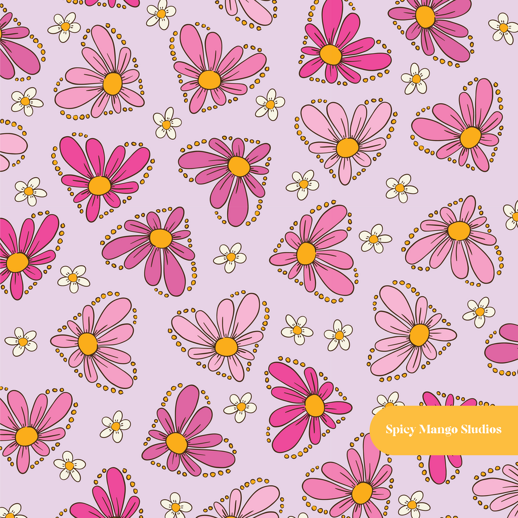 Lavender Daisy Love Seamless Pattern