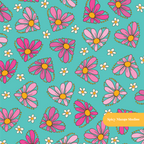 Teal Daisy Love Seamless Pattern