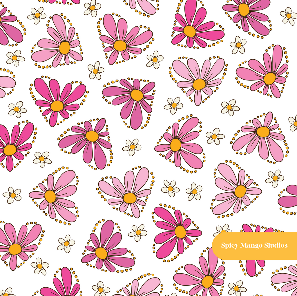 White Daisy Love Seamless Pattern
