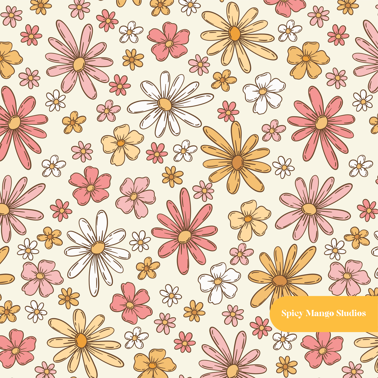 Cream Dreamy Floral Seamless Pattern