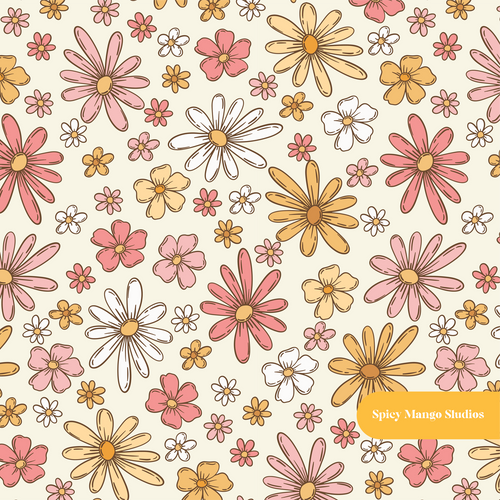 Cream Dreamy Floral Seamless Pattern