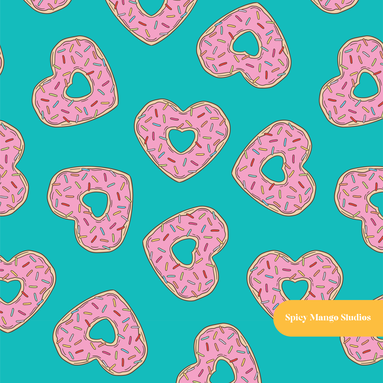 Aqua Donut Party Seamless Pattern