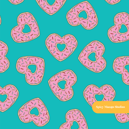Aqua Donut Party Seamless Pattern
