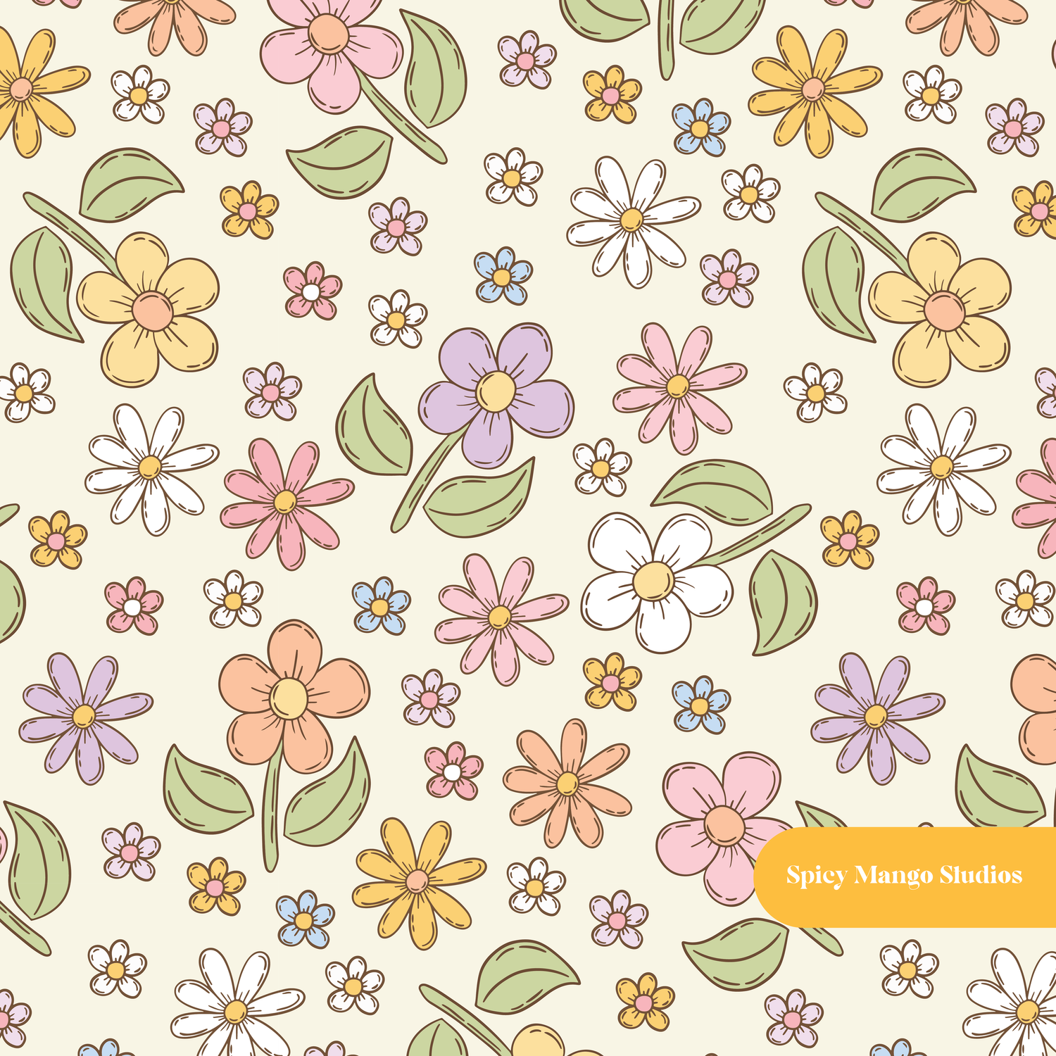 Neutral Desi Floral Seamless Pattern