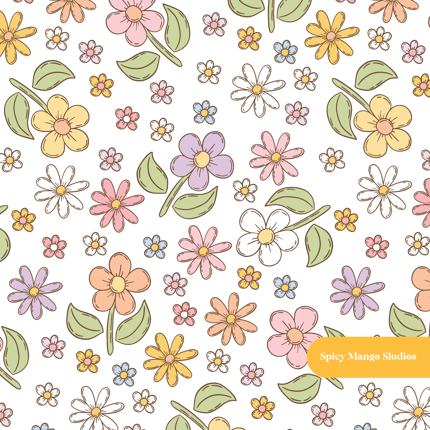 White Desi Floral Seamless Pattern