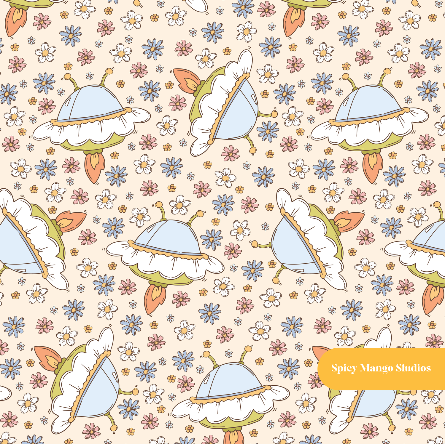 Cream Daisy Saucer Seamless Pattern