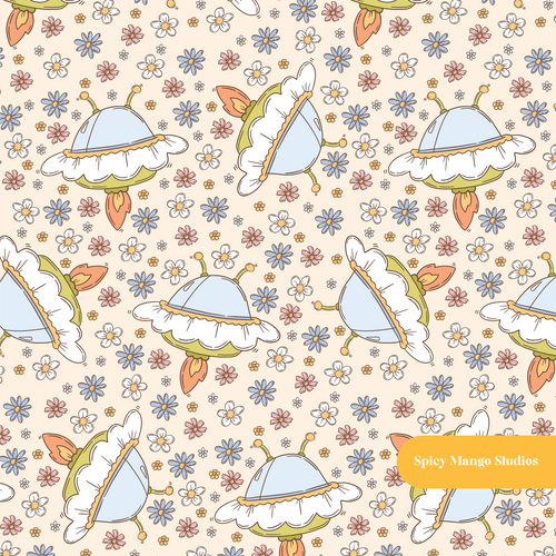 Cream Daisy Saucer Seamless Pattern