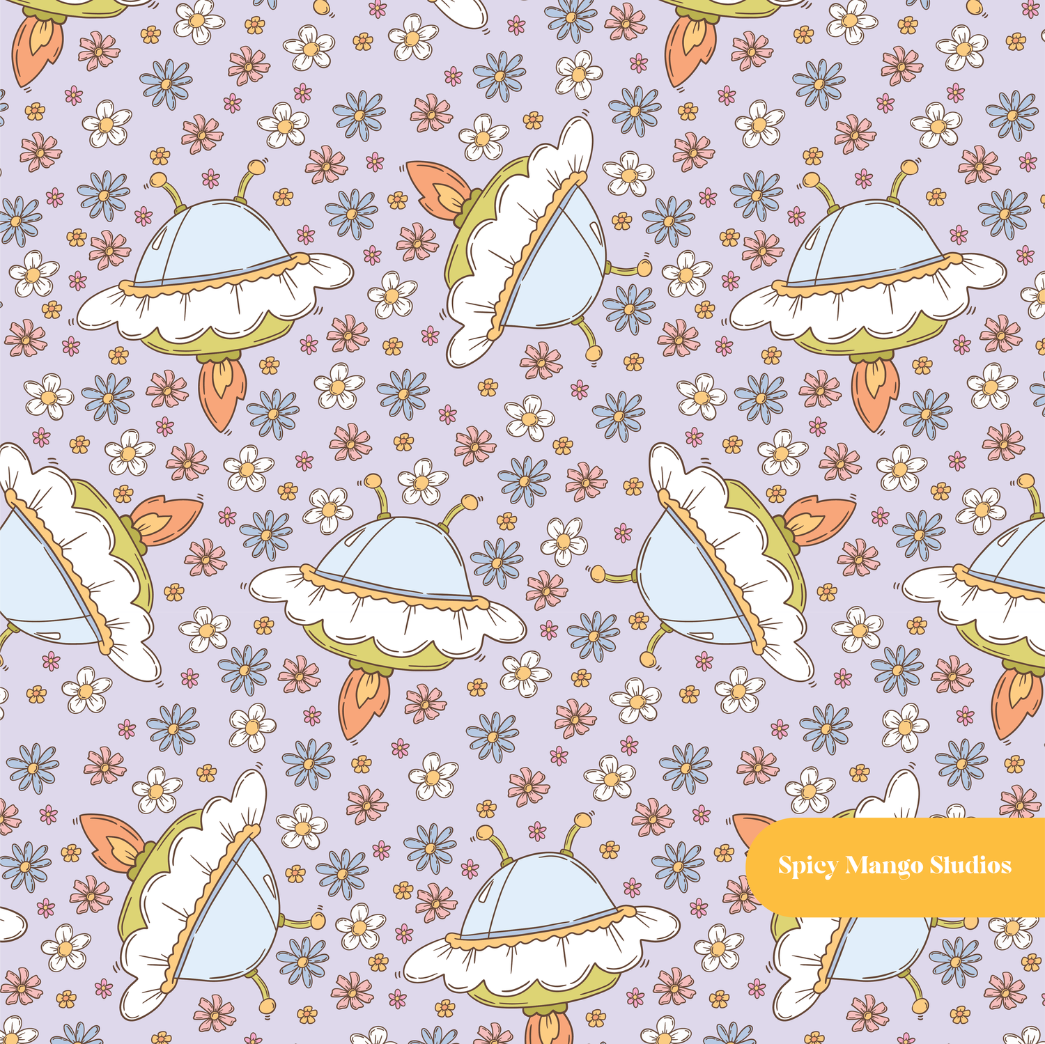 Lavender Daisy Saucer Seamless Pattern