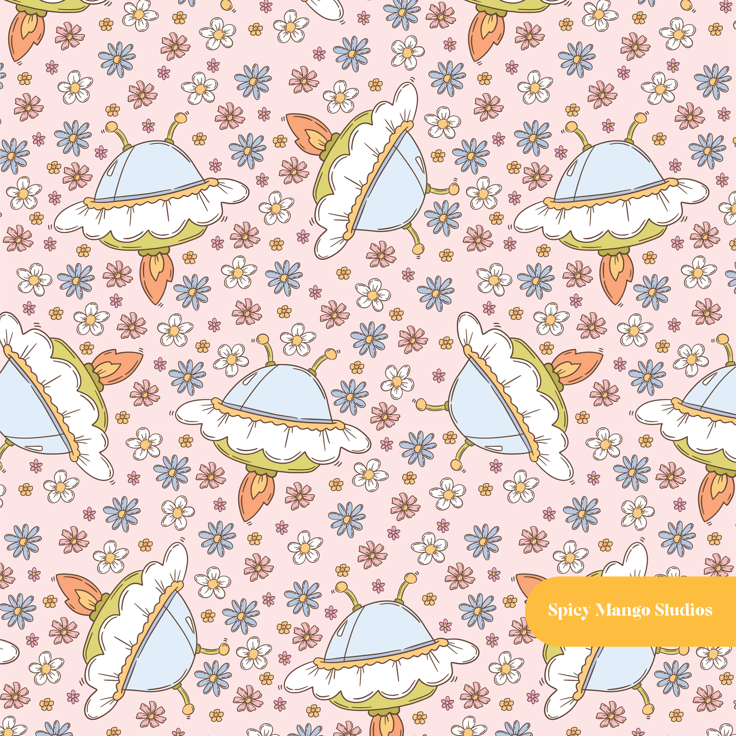 Light Pink Daisy Saucer Seamless Pattern