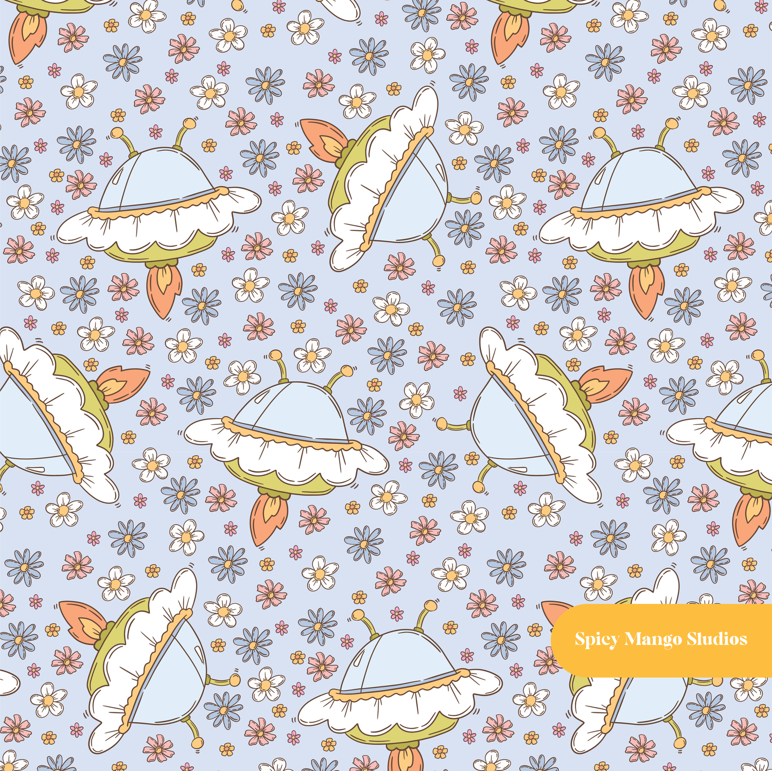 Periwinkle Daisy Saucer Seamless Pattern