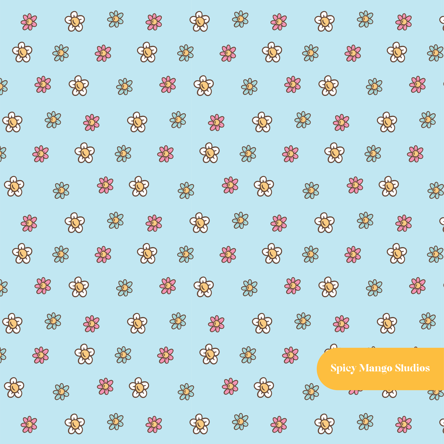 Light Blue Ditsy Daisies Seamless Pattern – Digital Download