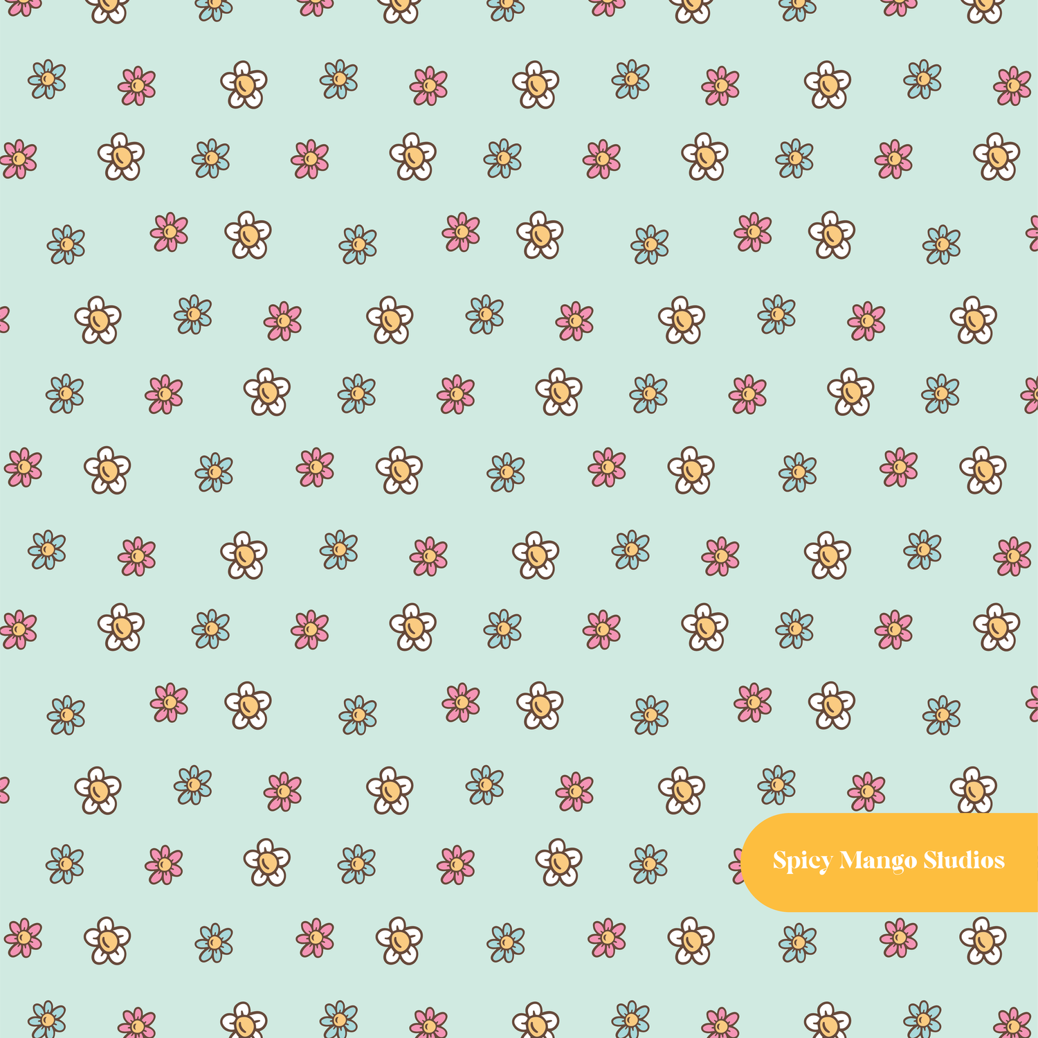 Mint Ditsy Daisies Seamless Pattern – Digital Download
