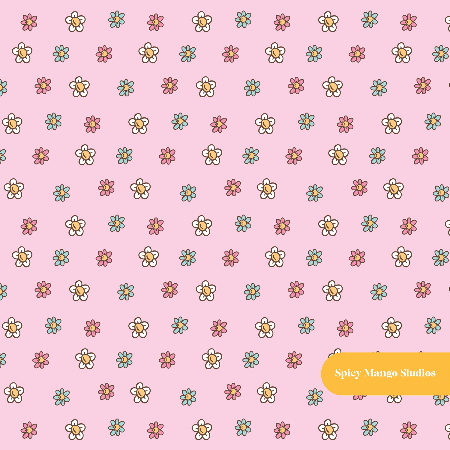 Pink Ditsy Daisies Seamless Pattern – Digital Download
