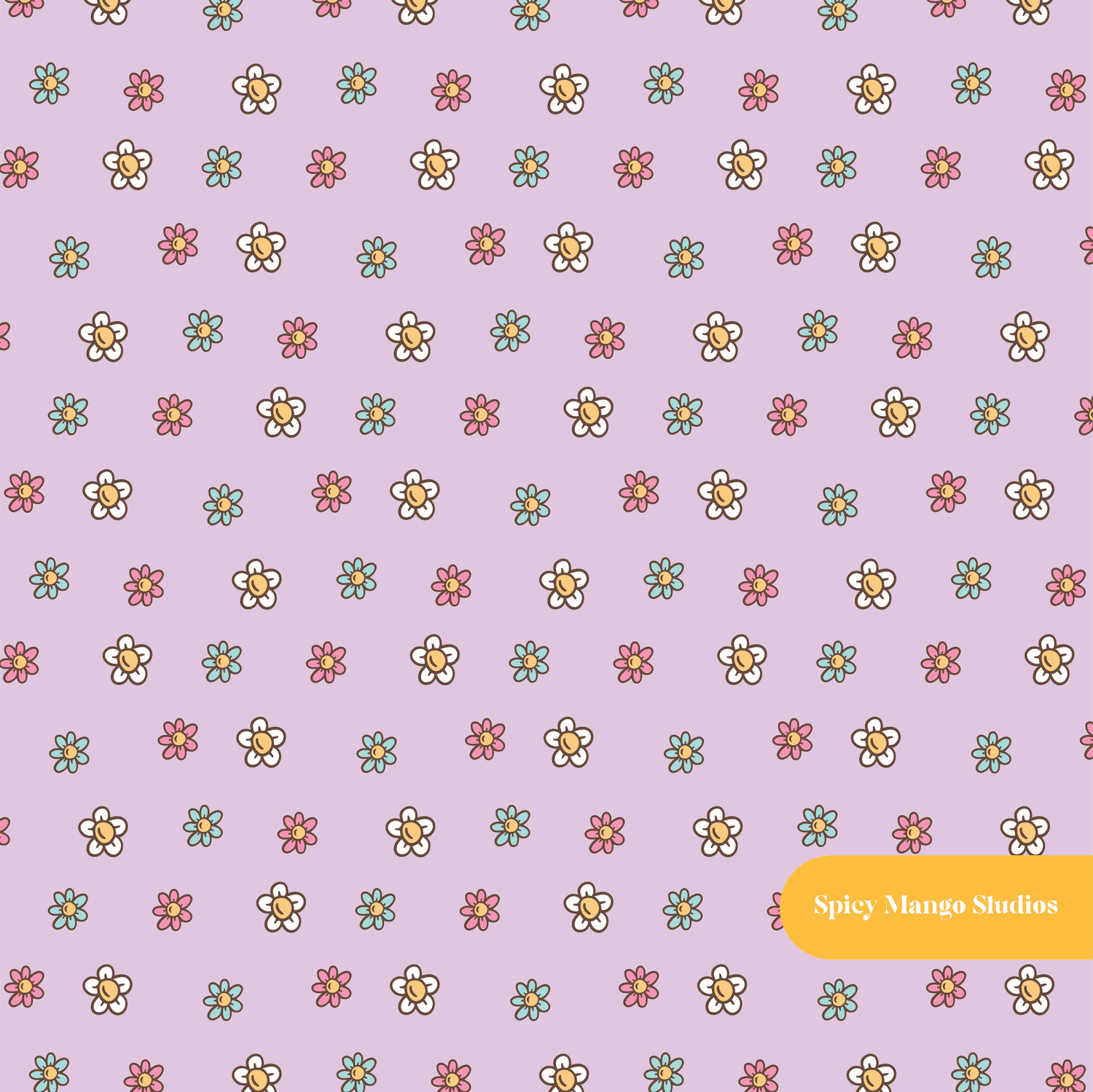 Purple Ditsy Daisies Seamless Pattern – Digital Download