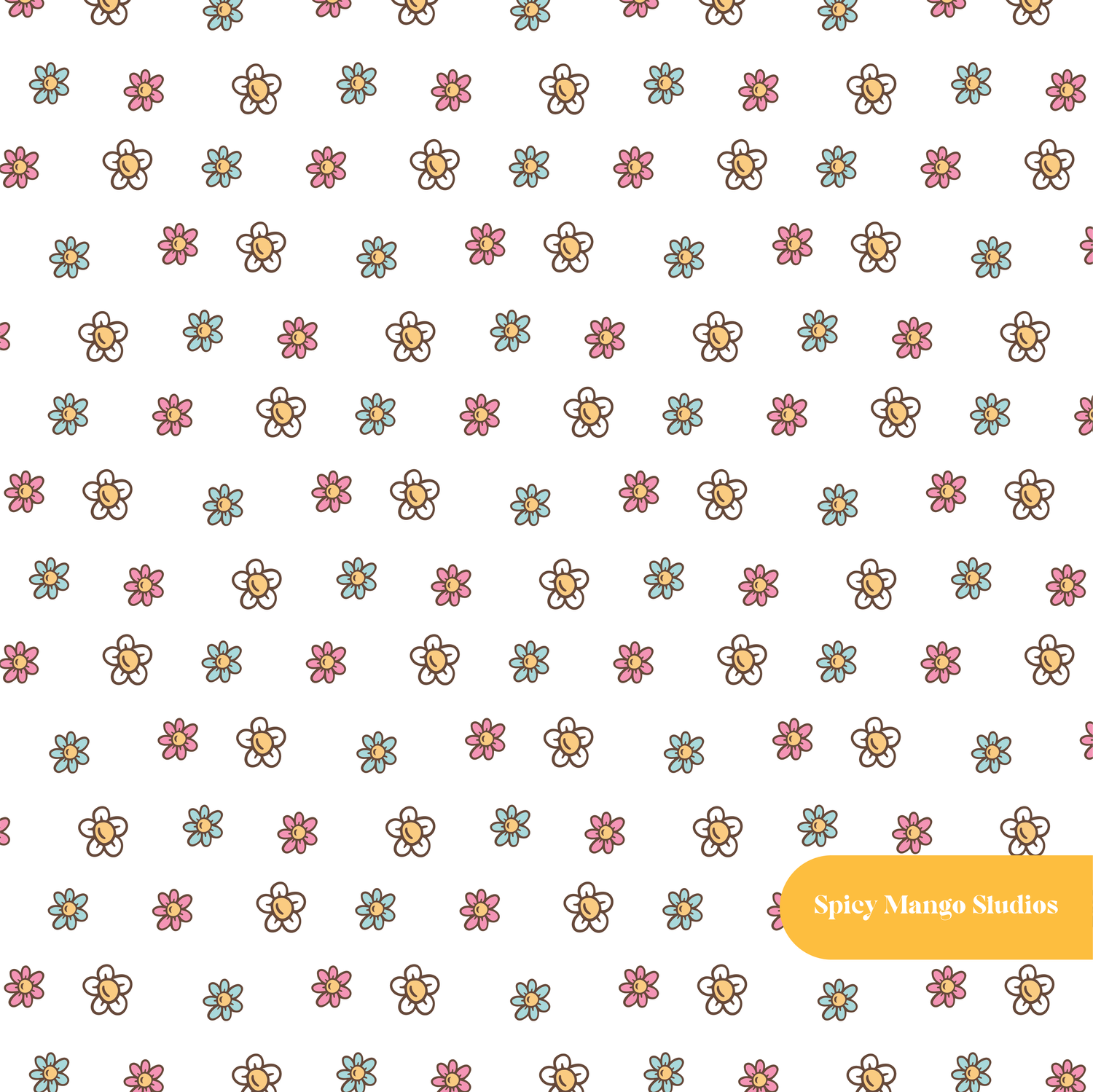 White Ditsy Daisies Seamless Pattern – Digital Download