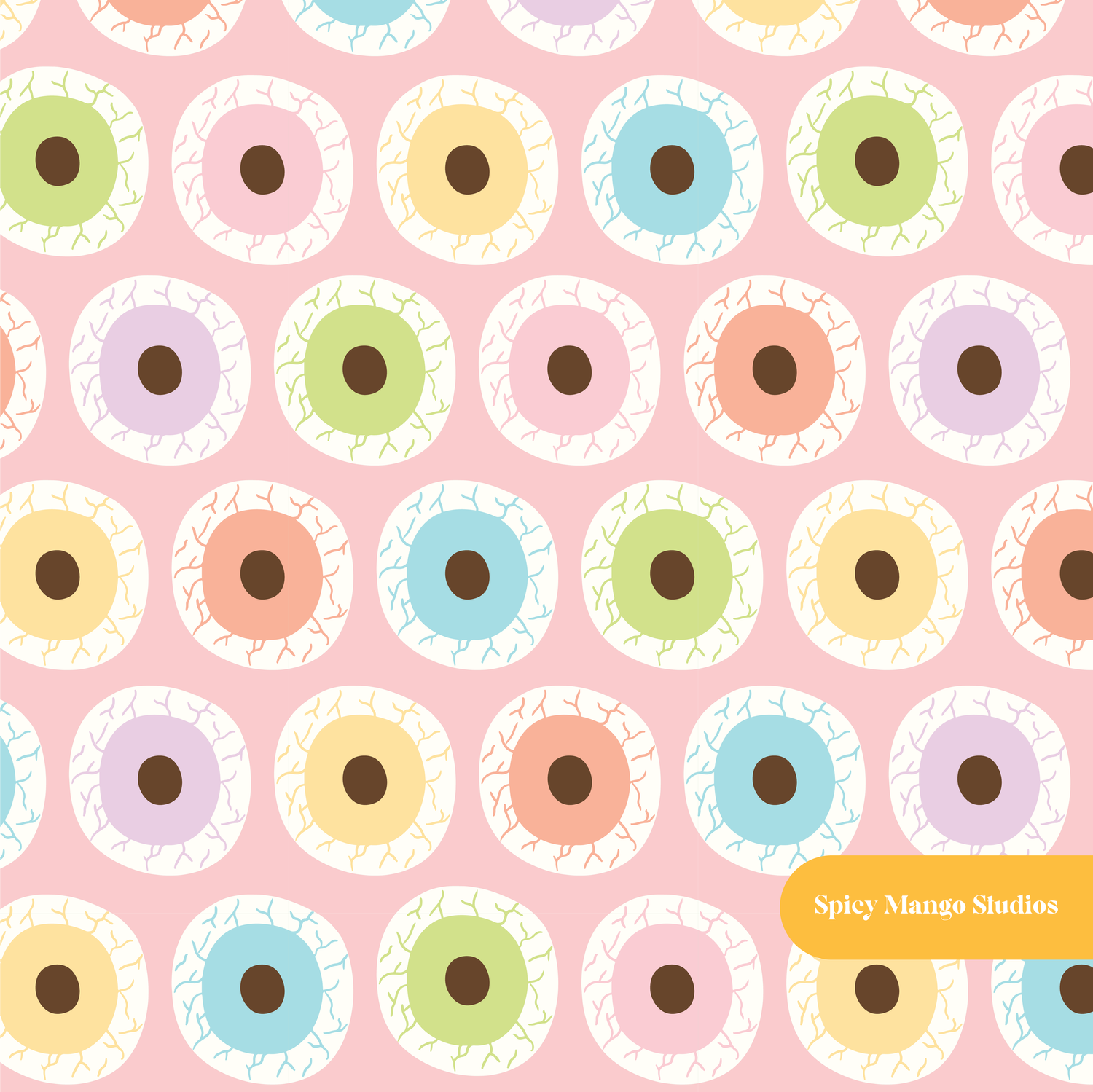 Dusty Pink Eye Spy Halloween Seamless Pattern