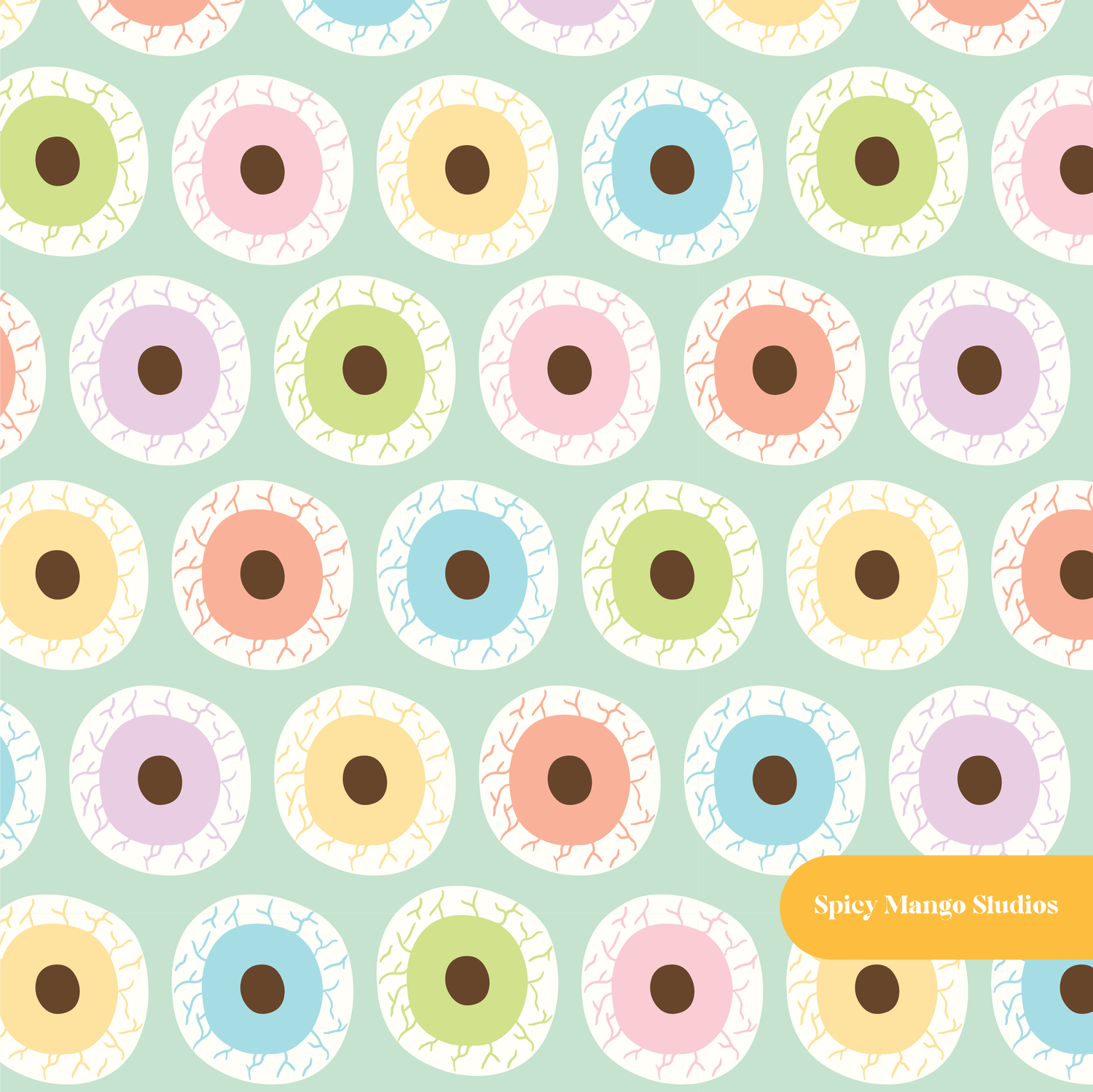 Mint Eye Spy Halloween Seamless Pattern