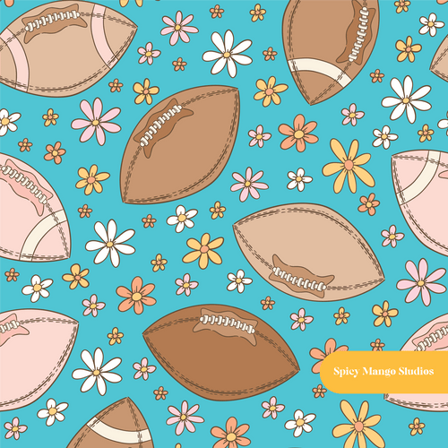 Aqua Football Floral seamless Pattern